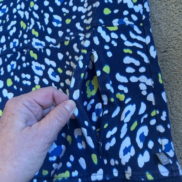 T for Talbots Sz XS Blue Yellow Pullover Sweatshirt Zippered Front Pocket Petite - Picture 6 of 9